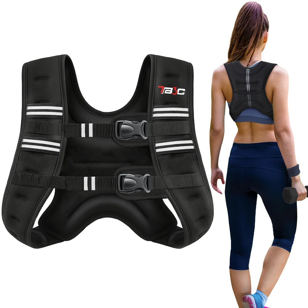 TB3C 12lbs Adjustable Weighted Vest Black Reflective Stripes Breathable